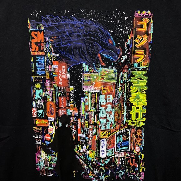Kaiju City Downtown Neon Lights Gojira Threadless Tee Large - Picture 2 of 4